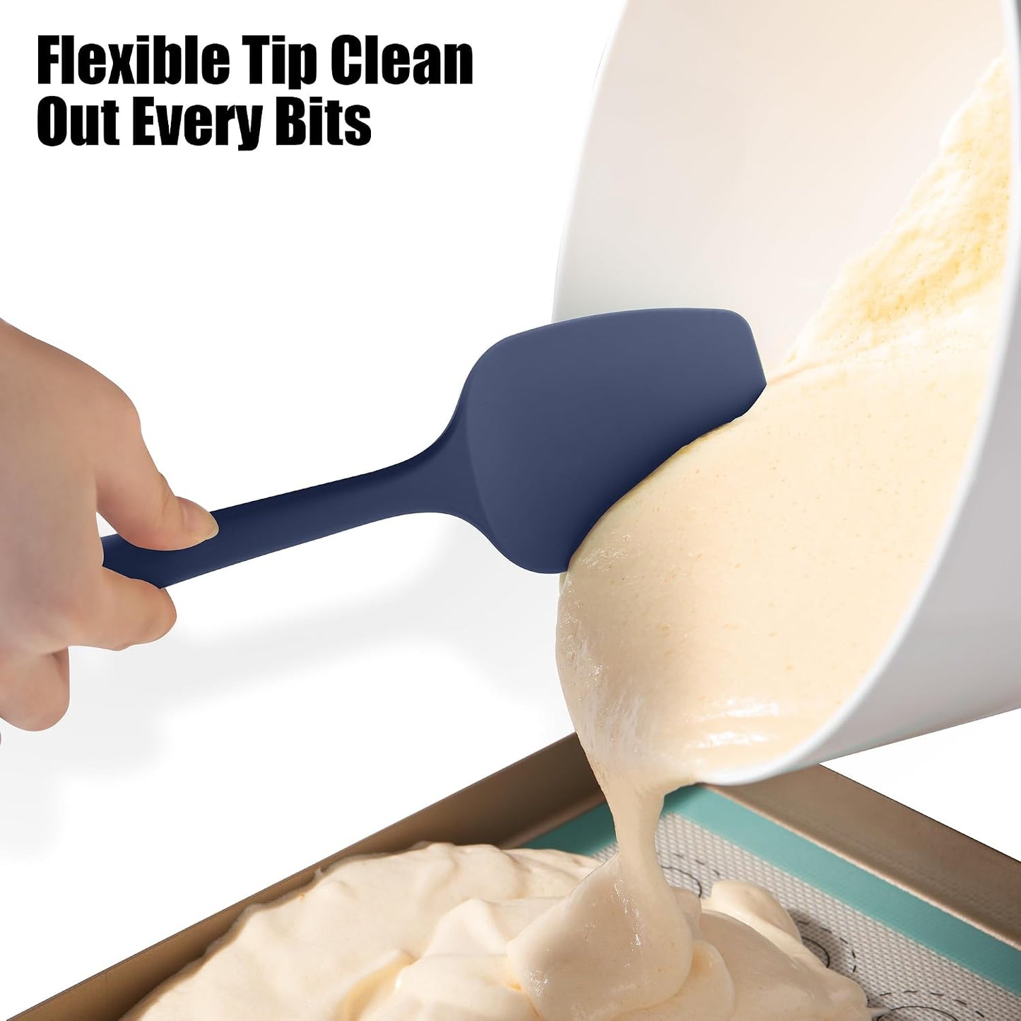 2-Piece Silicone Scraper & Spoon Spatulas: Doosu 600°F Heat Resistant Food Grade BPA Free Rubber Baking Flat Spatula Kitchen Cooking Spoonula for Mixing Scraping Folding Stirring Serving (Aqua Sky)