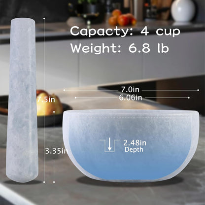 Koville Luxury Marble Mortar and Pestle Set, 7"-4cups Grinder Bowl for Guacamole, Salsa, Pill Crusher, Spice, Herb, Garlic, Nut, Heavy Duty Grinder for Kitchen