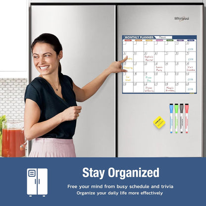Magnetic Meal Planner Menu Board: Reusable Dry Erase Family Planning Board with Grocery List & Fridge Freezer Inventory List for Refrigerator, Dry Erase Markers and Eraser Included - 14x11 Inches