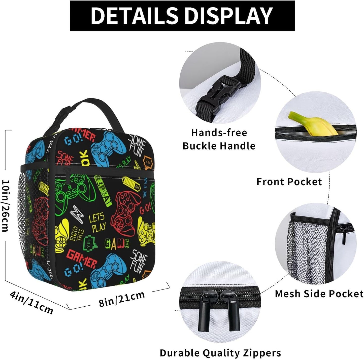 Black Cat Reusable Lunch Box Food Bag Insulated Lunch Bag for Teenage Boys Girls School Beach