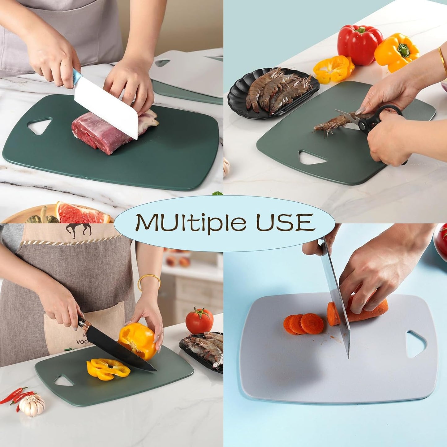 Cutting Board Set for Kitchen,Plastic Large-small Chopping Board Set of 3,Dishwasher Safe,BPA Free