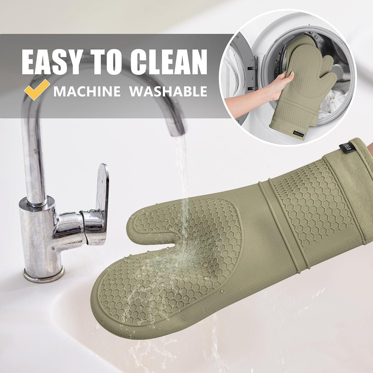 RORECAY Silicone Oven Mitts and Pot Holders Sets, Gloves for Kitchen, Beige