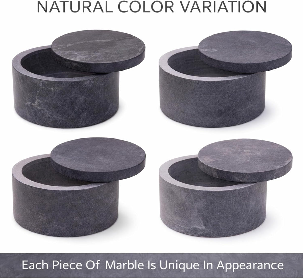 Round Marble Salt Box With Lid, 3.5" x 2"