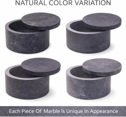 Round Marble Salt Box With Lid, 3.5" x 2"