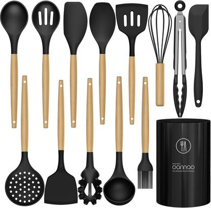 oannao Silicone Cooking Utensils Kitchen Utensil Set - 446°F Heat Resistant Silicone Kitchen Utensils Set, Spatula,Turner Tongs, Spoon, Whisk,Kitchen Gadgets for Nonstick Cookware, BPA Free (Gray)