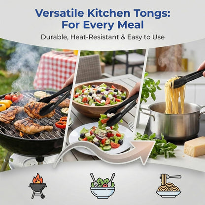 Plastic Serving Tongs, Black Disposable Kitchen Salad Tongs