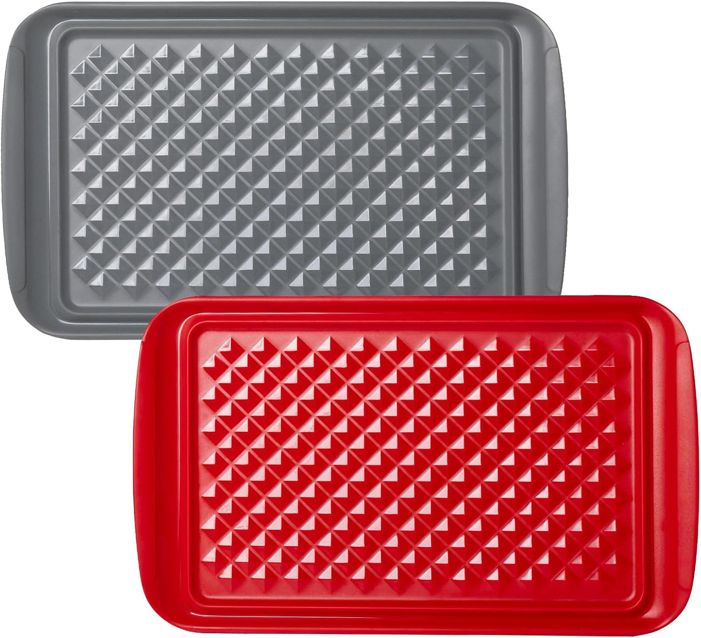 BBQ Tray for Raw Meat Prep and Cooked Food, Grill Prep and Serve Trays, Melamine Serving Trays and Platters for Food, Unbreakable Party Tray, Set of 2, Black and Red