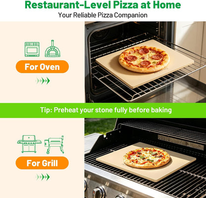 Cordierite Pizza Stone for Oven & Grill, 15 x 12 Inch Rectangular