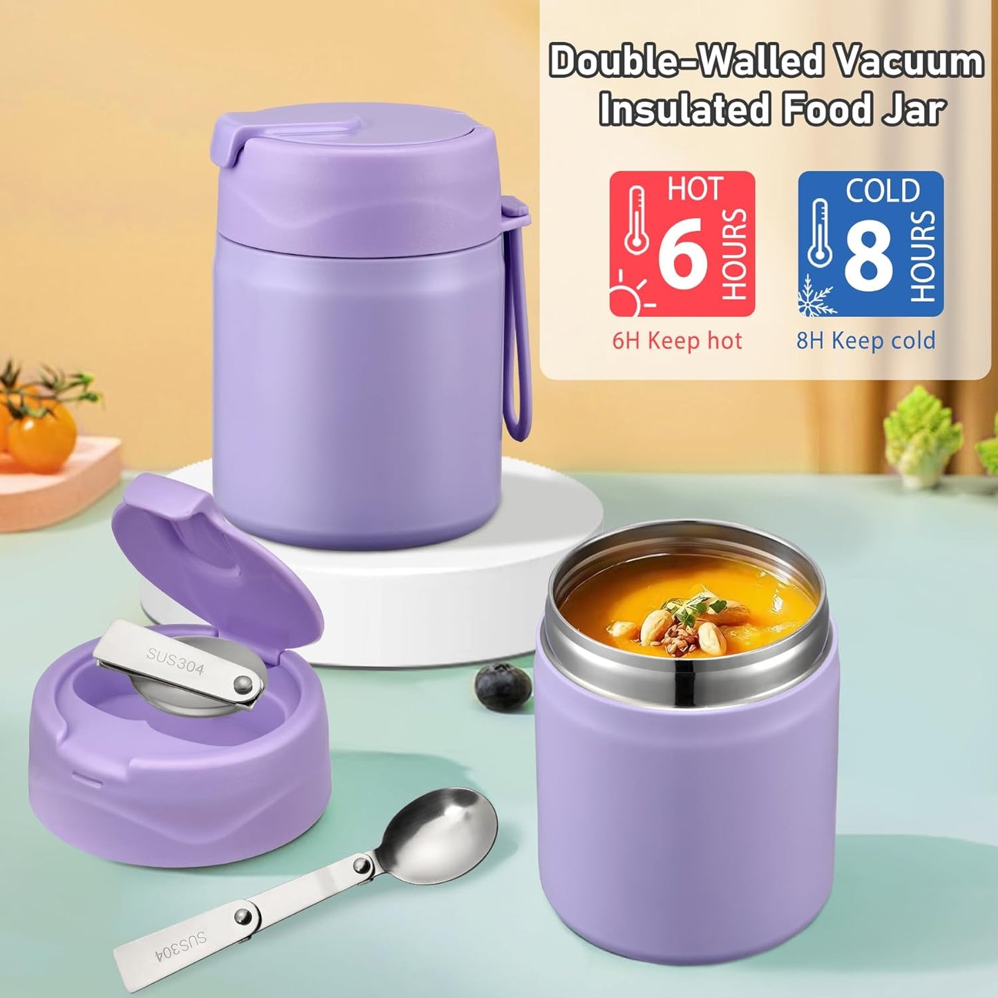 Bento Lunch Box for Kids with 17oz Soup Thermo,Insulated Tumbler Water Bottle and Insulated Lunch Bag,Leak-Proof 3 Compartment Lunch Food Container with Ice Pack for Kids to School-Horse