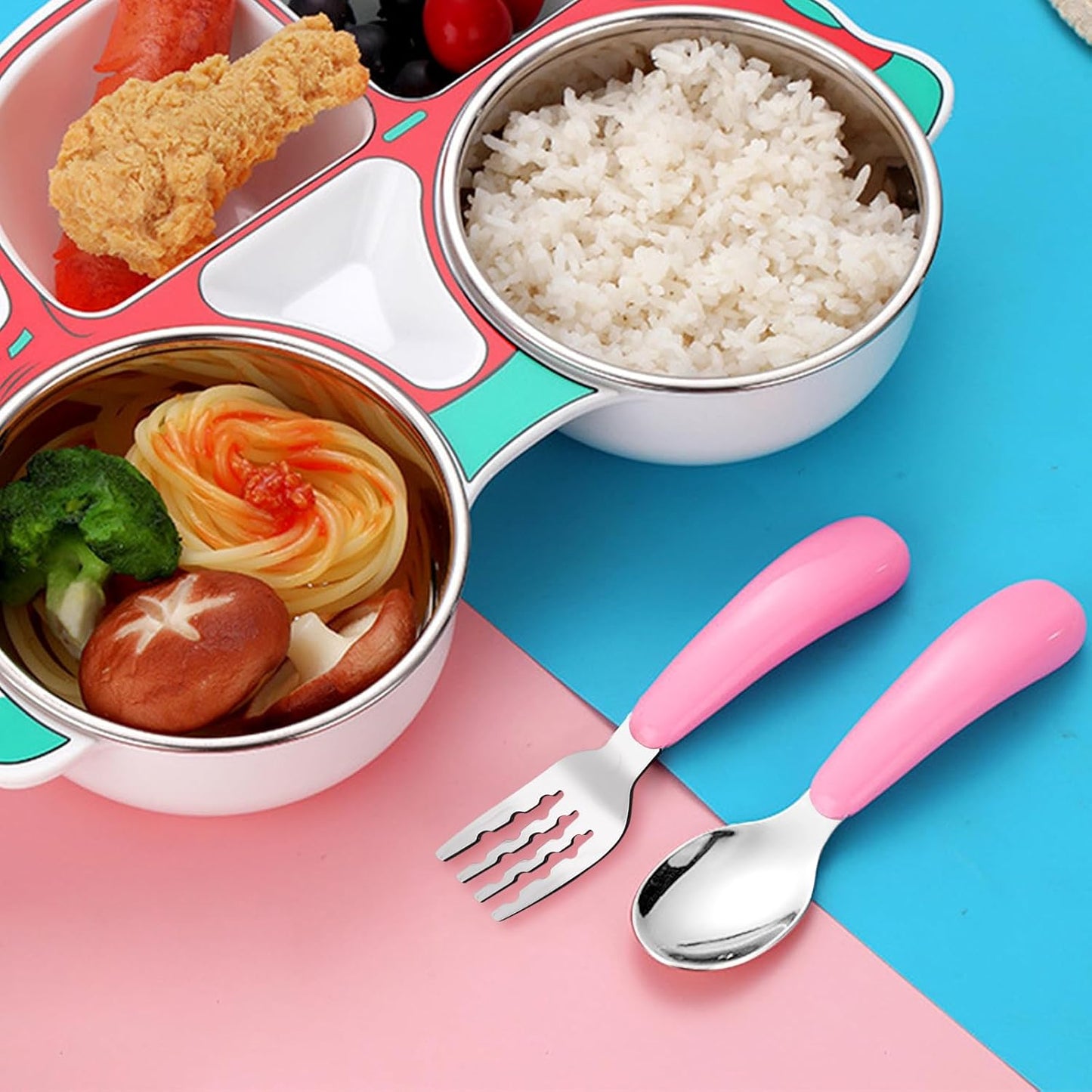 VANRA 2 Pieces Toddler Fork and Spoon Set with Travel Case 18/8 Stainless Steel Toddler Utensils Kids Silverware Children Flatware Child Cutlery Set for School Lunch Box (Blue)