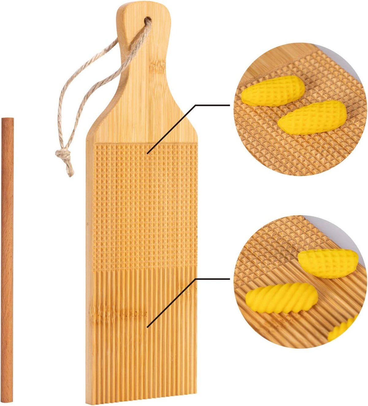 2 In 1 Gnocchi Board Combo Ridged Crosshatched Shaped pasta Cavatelli Board Garganelli Board Pasta Dough Shaping Tool Gnocchi Paddle Bamboo Butter Paddles Kitchen Gift Ideas