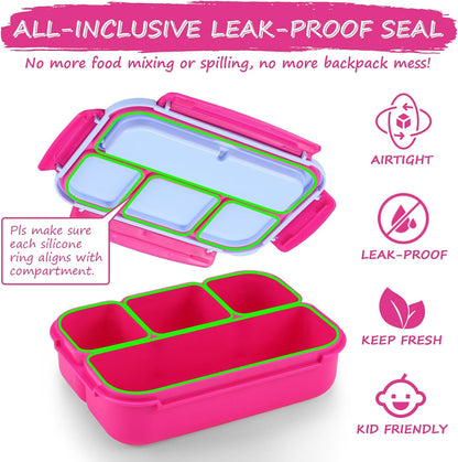 QQKO Bento Lunch Box for Kids Girls Boys, Toddler Kids Lunch Boxes for School, Lunch Containers for Adults with 4 Compartments, Sauce Container, Utensils, Food Picks and Muffin Cups, Purple