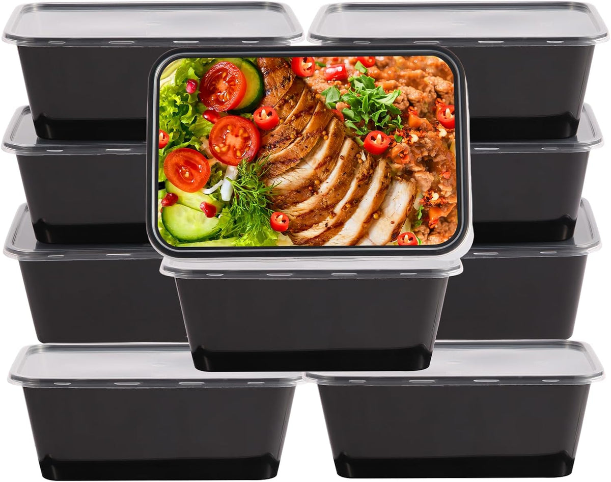 Qewro 10Pack 32oz Meal Prep Containers Disposable Food Storage Containers with Lids, 1-Compartment Reusable Food Storage Plastic Stackable To Go Boxes Microwave, Freezer, Dishwasher Safe