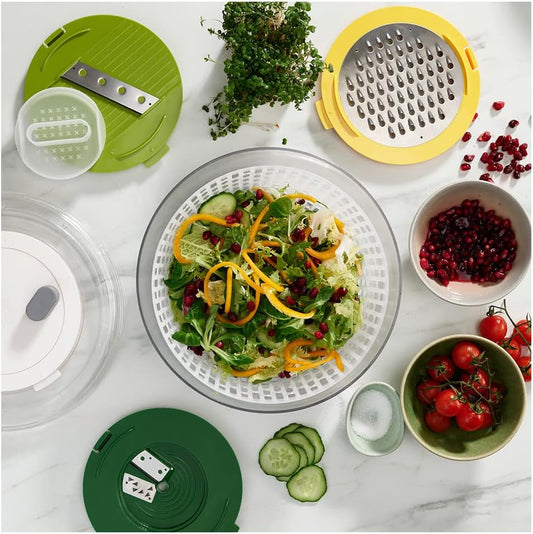 Joseph Joseph Multi-Prep 4-Piece Salad Making Set, Salad Spinner, Spiral Cutter, Slicer and Grater, Compact Space Saving Storage