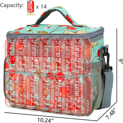 FlowFly Insulated Reusable Lunch Bag Adult Large Lunch Box for Women and Men with Adjustable Shoulder Strap,Front Zipper Pocket and Dual Large Mesh Side Pockets,Cherry - Colors A