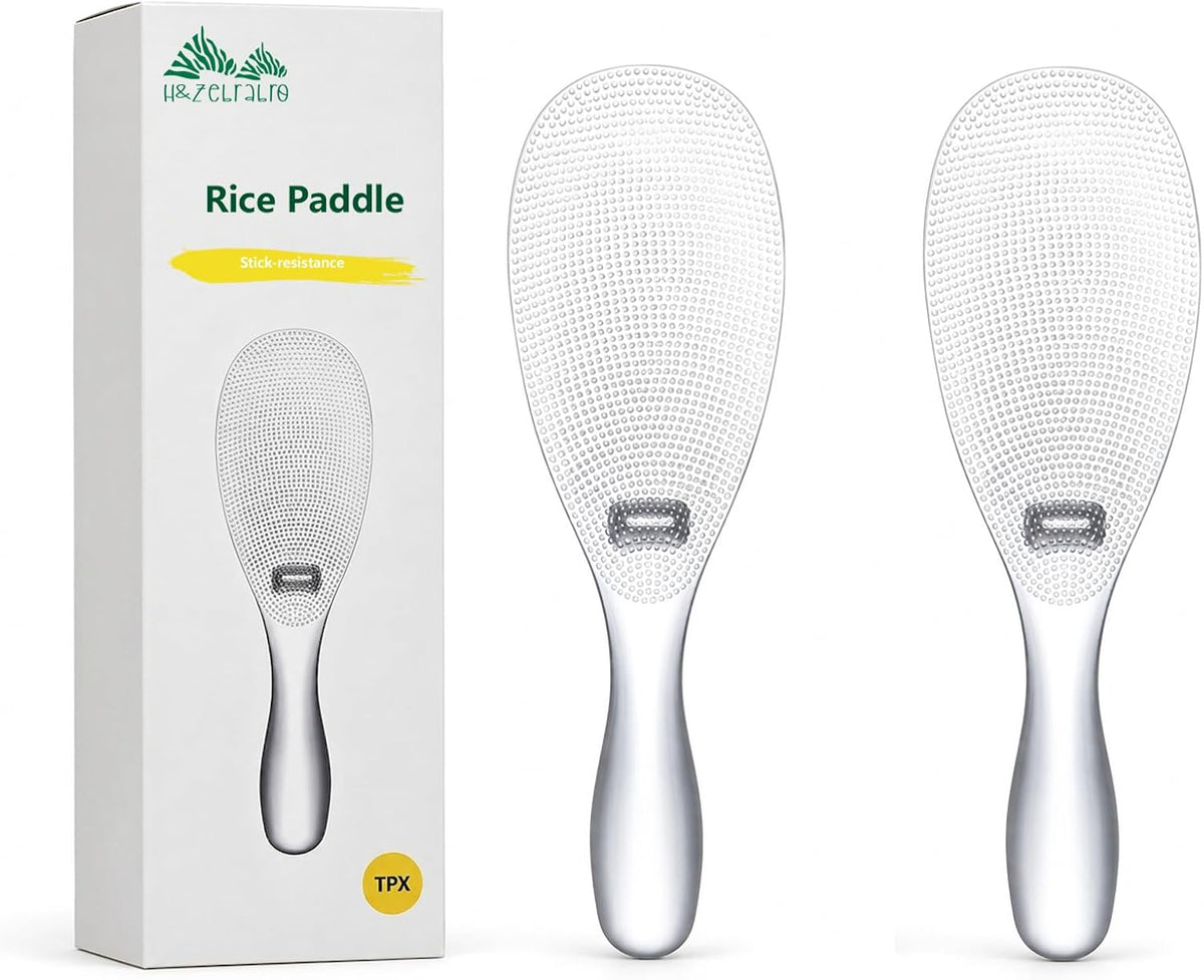 H&Zebrabro 2 Pcs Japanese Style Rice Paddle, Food-grade Non Stick Rice Scooper Spoon, Heat Resistant Rice Spoon Paddle for Rice Cooker, Dishwasher Safe (Transparent), 8 inches