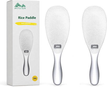H&Zebrabro 2 Pcs Japanese Style Rice Paddle, Food-grade Non Stick Rice Scooper Spoon, Heat Resistant Rice Spoon Paddle for Rice Cooker, Dishwasher Safe (Transparent), 8 inches