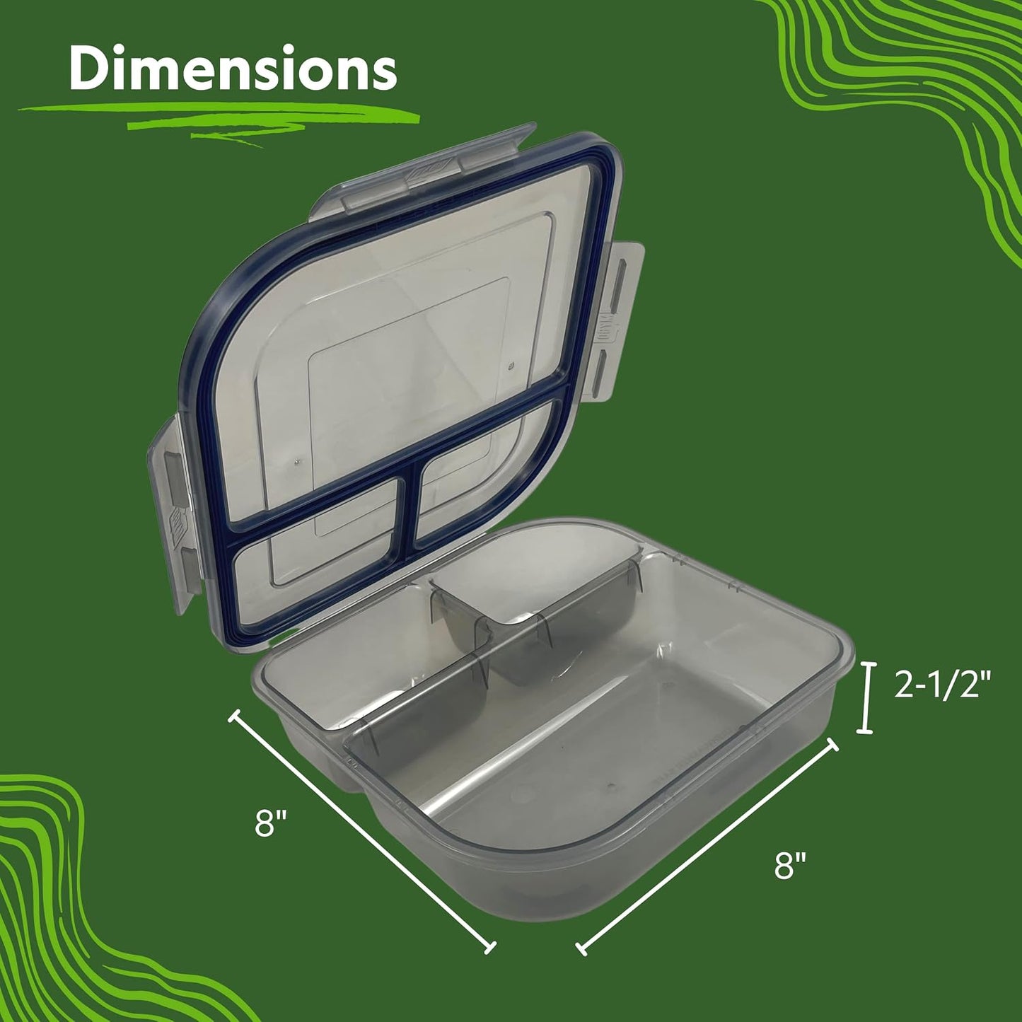 Large To-Go 3-Compartment Food Container, 9-3/8" X 9-3/8" X 2-1/2", Reusable, Microwave Safe, Smoke/Red