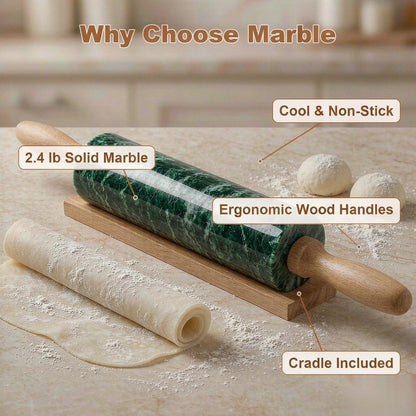 White Heavy Marble Dough Rolling Pin for Baking, 10 inch Barrel