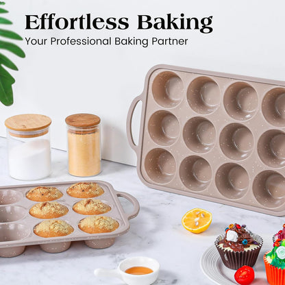 Vinino 2Pack Silicone Muffin Pans for Baking with Metal Reinforced Frame, 12 Cups Regular Size Nonstick Silicone Cupcake Pan, BPA Free Oven Dishwasher Safe Baking Mold for Muffins Cupcakes