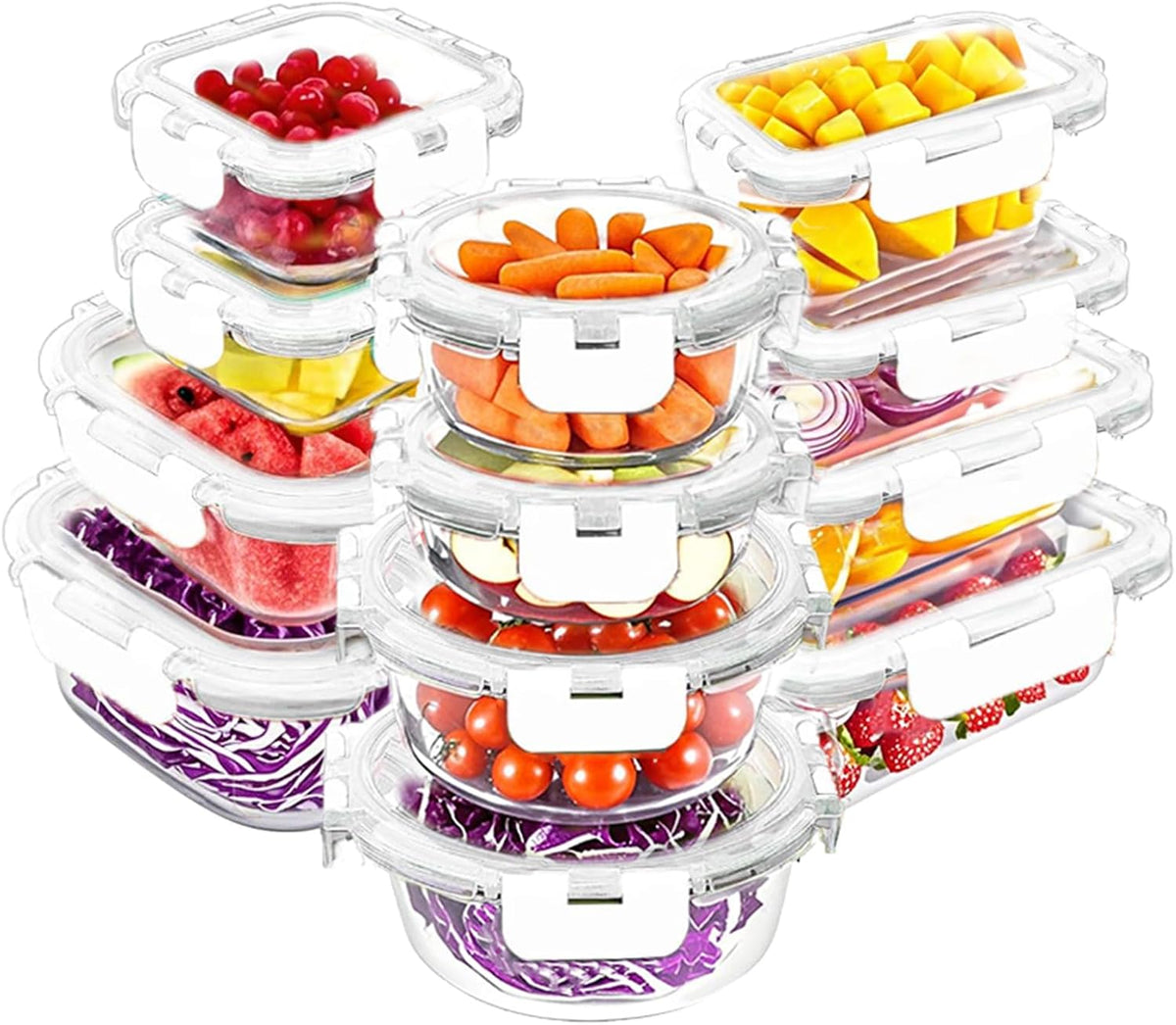 VERONES 30 Pieces Glass Meal Prep Containers Set, Stackable Glass Food Storage Containers with Lids-Airtight Lunch Containers，for Microwave, Oven, Freezer & Dishwasher,Grey