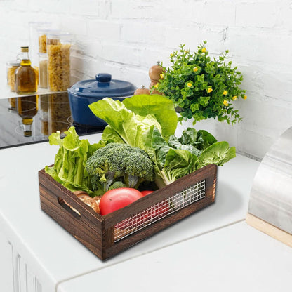 Wooden Crates Storage Boxes Rectangular Wood Craft Basket | 2 Pcs Unfinished Decorative Nesting Cases With Handles, Home Kitchen Desktop Organizer, Closet Plant Display Frames