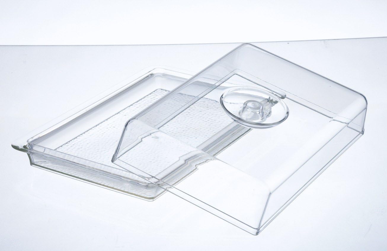 Clear Premium Acrylic Rectanglees Serving Tray with Lid (12.63" x 8.75" x 3.38") Perfect for Parties, Events, & Dining