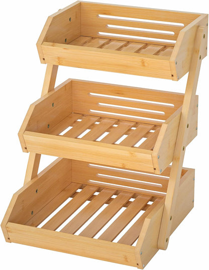 G.a HOMEFAVOR Large Bamboo Fruit Basket, 2-Tier Fruit Bowl for Kitchen Counter, Vegetable Storage Stand for Fruit Shop, 15 mm Thickness (Self-assembly)
