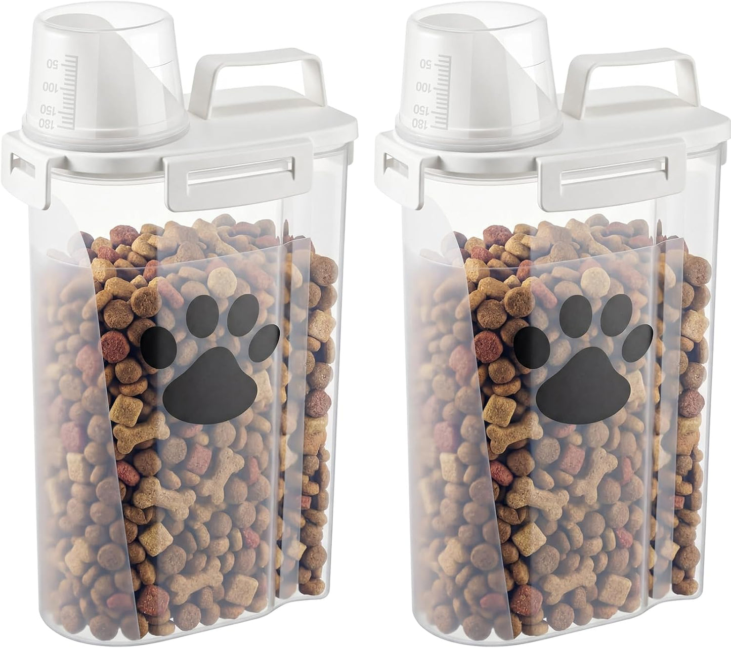 1 Pack Upgraded Dog Food Storage Container with Measuring Cup, Portable Pet Food Containers with Upgraded Large Spout and Cup for Dogs, Cats, Birds, Small Animals (Cream)