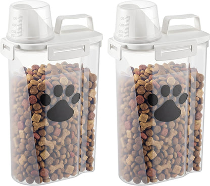 1 Pack Upgraded Dog Food Storage Container with Measuring Cup, Portable Pet Food Containers with Upgraded Large Spout and Cup for Dogs, Cats, Birds, Small Animals (Cream)