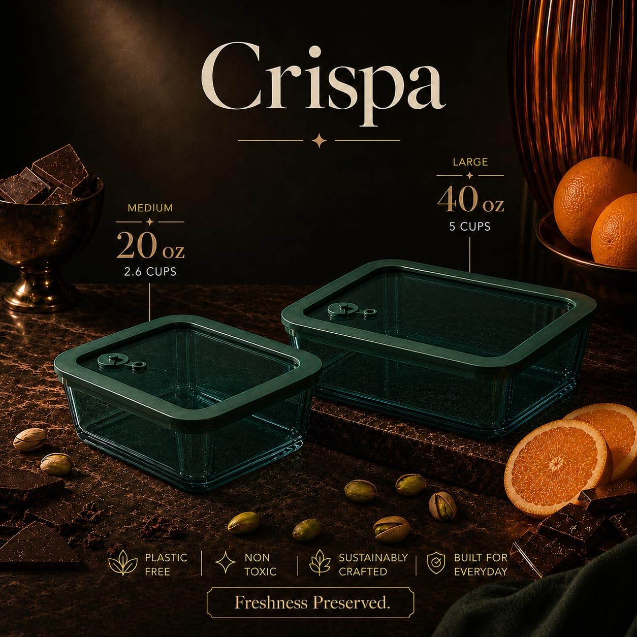 Crispa 8-Piece Teal Square Glass Food Storage Containers with Silicone Glass Lids – 100% Plastic-Free (2x 40oz, 2x 20oz) – Leakproof, Airtight, Freezer, Microwave and Dishwasher Safe
