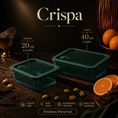 Crispa 8-Piece Teal Square Glass Food Storage Containers with Silicone Glass Lids – 100% Plastic-Free (2x 40oz, 2x 20oz) – Leakproof, Airtight, Freezer, Microwave and Dishwasher Safe