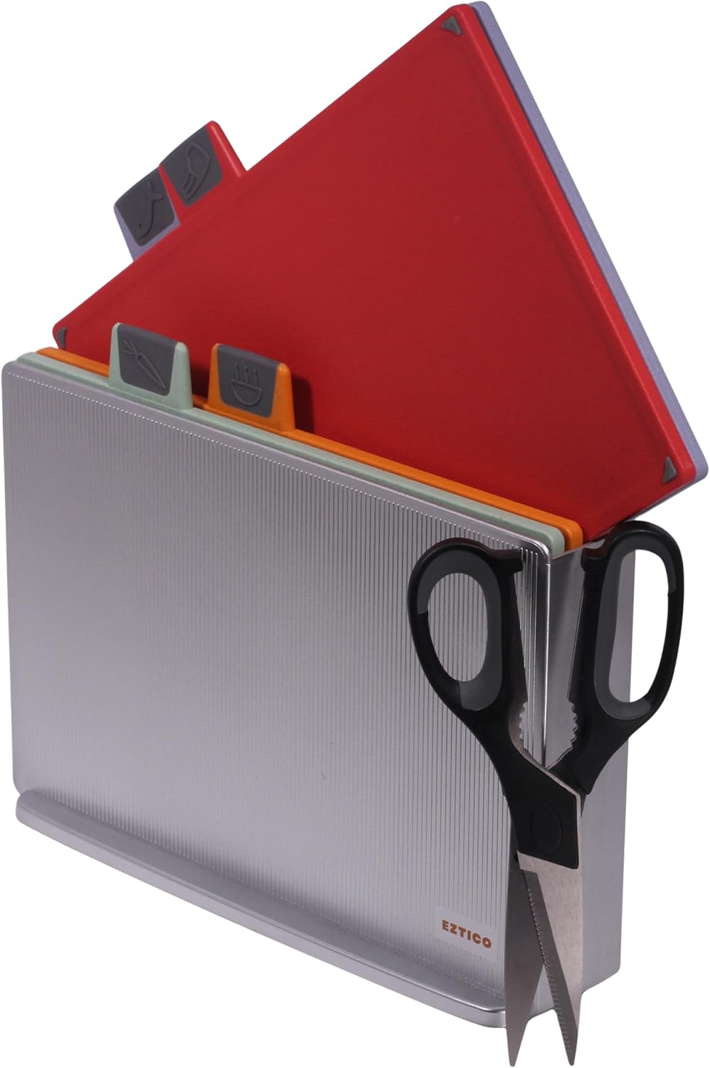 Cutting Board Set: 4-Piece Color-Coded, Non-Slip, BPA-Free, Perfect kitchen essentials for new home, Dishwasher Safe with Premium Scissors and Chopping Board Organizer, Quality kitchen stuff.