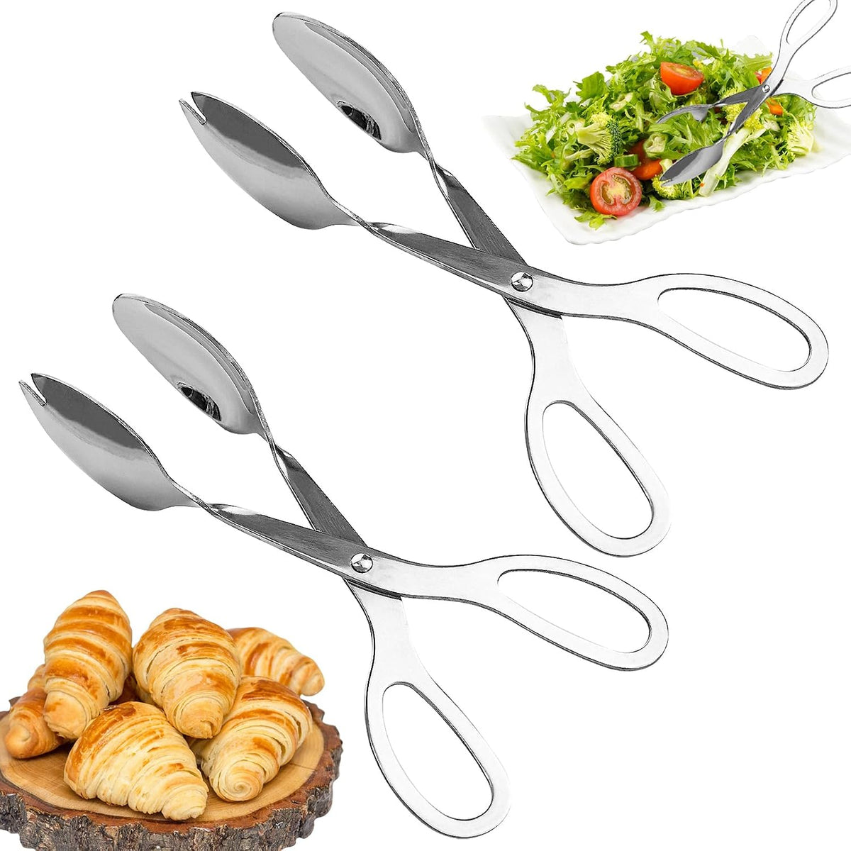 2 Pieces Salad Tongs, 8 Inch Serving Tongs, Stainless Steel Food Scissor Tongs, Buffet Tongs for Home Kitchen Party Bread Cake Bake Steak Barbecue Buffet Catering