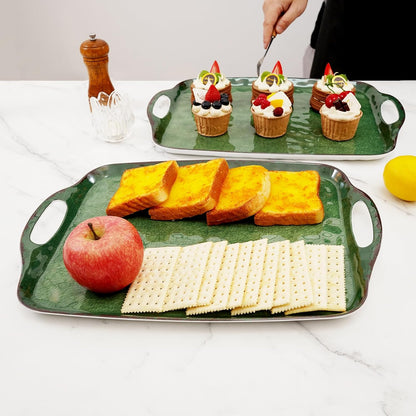 TP Large Serving Trays with Handles, 19" x 12" Melamine Serving Platters for Food, Turkey, Set of 2 Rectangular Trays for Party, Pure White