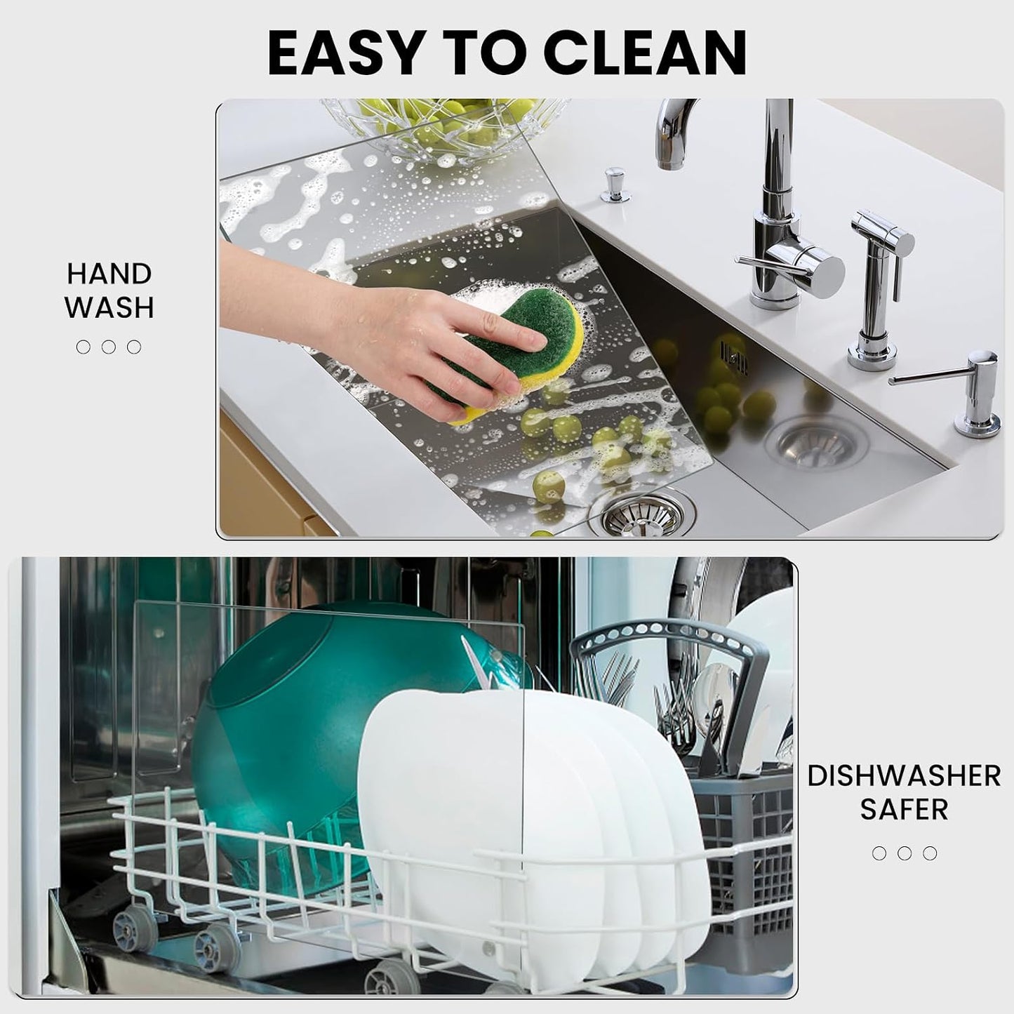 Tempered Glass Cutting Boards for Kitchen, 2Pcs Glass Chopping Boards, 16"x12" & 12"x8" Clear Glass Cutting Board Set With NonSlip Feet, Scratch Resistant, Heat Resistant, Easy to Clean
