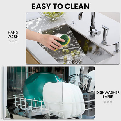Tempered Glass Cutting Boards for Kitchen, 2Pcs Glass Chopping Boards, 16"x12" & 12"x8" Clear Glass Cutting Board Set With NonSlip Feet, Scratch Resistant, Heat Resistant, Easy to Clean