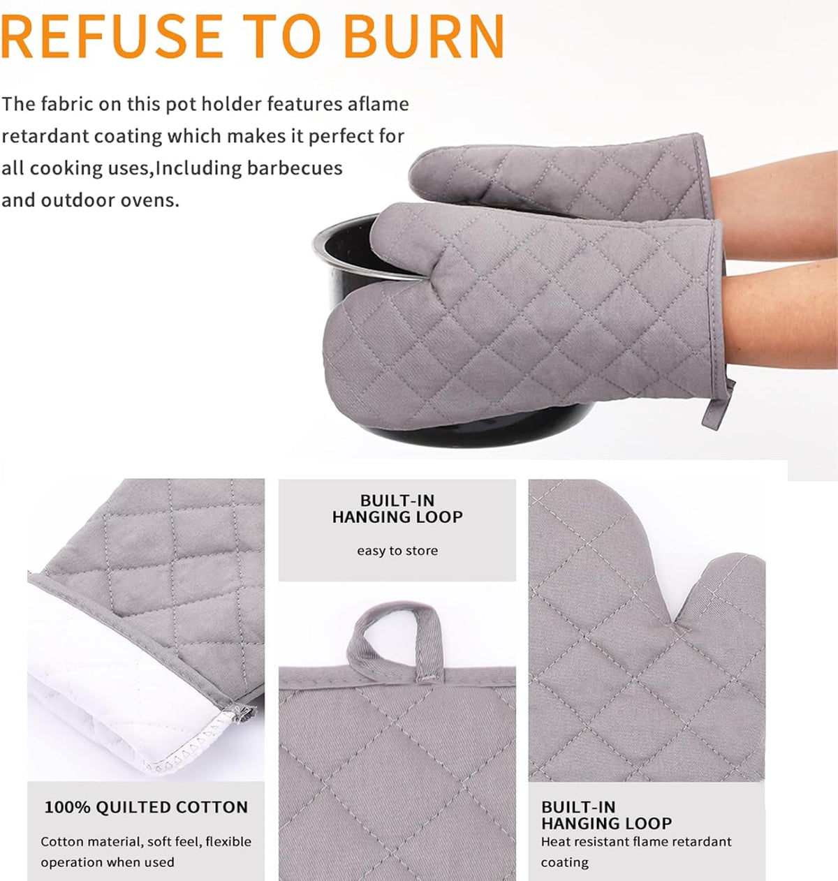Oven Mitts and Pot Holders Sets,6 Pcs Oven Mitts and Potholders with Recycled Cotton High Heat Resistant Extra Thick Long Oven Mitts for Cooking(Black)