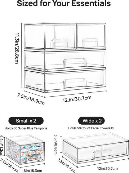 Vtopmart Stackable Storage Drawers Set of 5, Clear Plastic Organizer Bins for Baby Bottle, Beauty Supplies Storage, Ideal for Kichen Countertop, Vanity, Bathroom, Cabinet, Pantry Organization