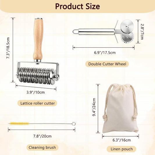Stainless Steel Pastry Lattice Roller Cutter Pastry Cutter Double Wheel Kit