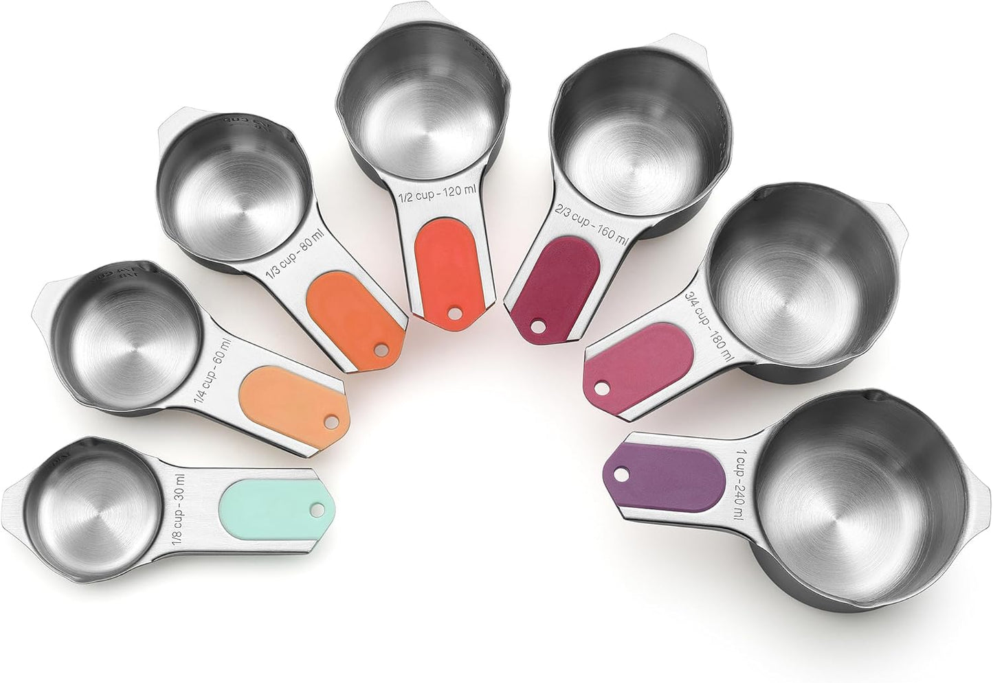 Spring Chef Stainless Steel Measuring Cups Set of 7 with Pour Spout - Nesting Kitchen Tools with Easy Read Markings to Measure Dry or Liquid Ingredients - Metal Measuring Cups for Baking & Cooking