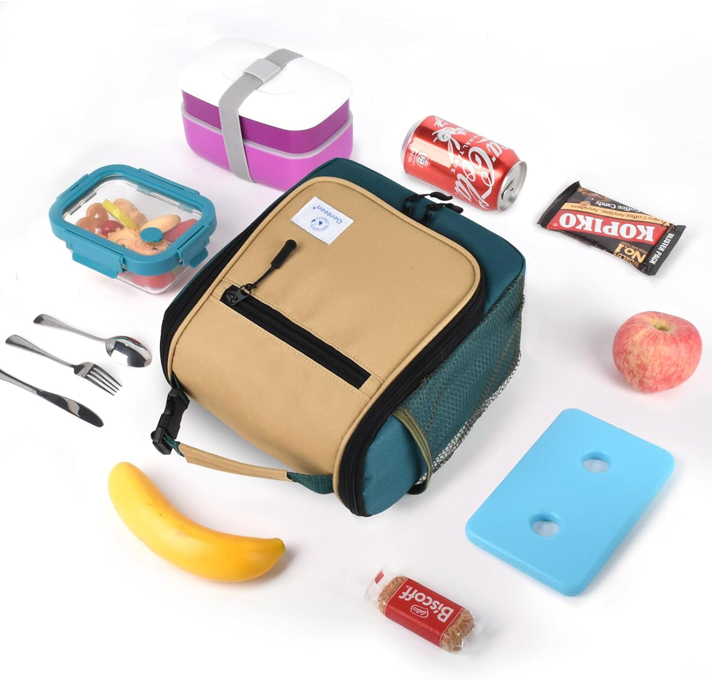 Genteen Kids Lunch Box, Insulated Lunch Bag for Kids, Toddler, Girl, and Boy; Holds Lunch Box, Water Bottle, & Snacks; Easy-Clean Water-Resistant Fabric & Multiple Zippered Pockets (Yellow Blue)