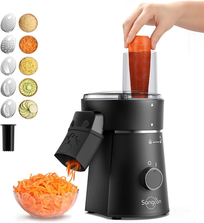 Sangcon Electric Cheese Grater for Block Cheese, 5-in-1 Slicer & Shredder