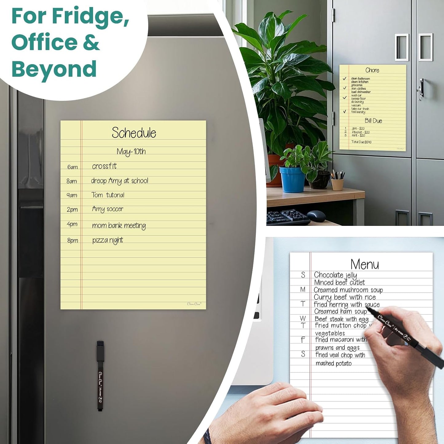 Magnetic Dry Erase Board - 8.5”x11” Dry Erase Whiteboard in 3 Colors - Reusable Blank Whiteboard for Fridge – 6 Dry Erase Markers Included