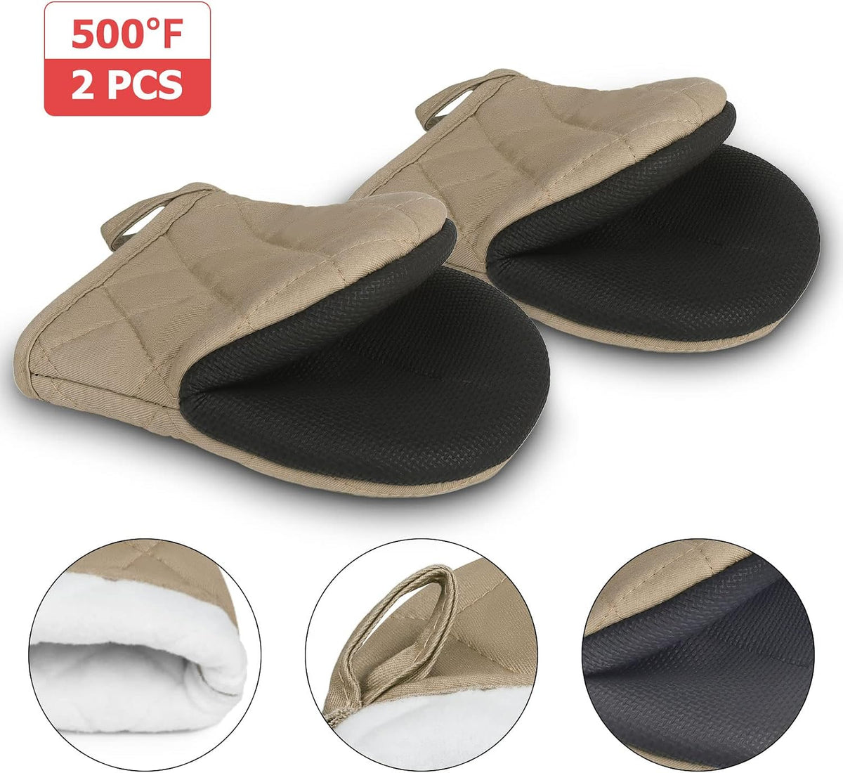 Goldmeet Mini Oven Mitts 2-Pack, 7"x5.5", 500°F Silicone Grip, Gray