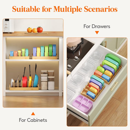 Lifewit Bamboo Lid Organizers for Inside Cabinet with 5 Sections