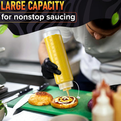 BURIUS Inverted Condiment Squeeze Bottles 16 oz for Sauces, Honey