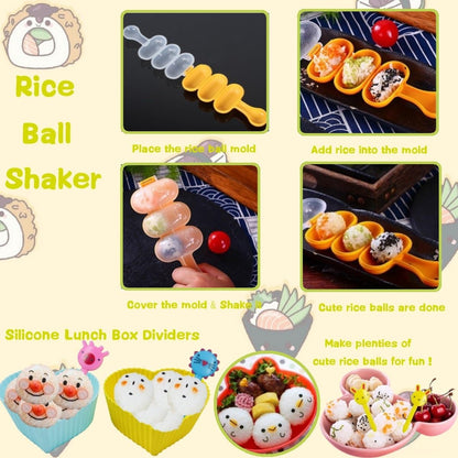 Rice Ball Molds 21PCS Onigiri Mold Set Cute Animal Sushi Molds Rice Shaper Rice Ball Shaker Bento Box Accessories DIY with Nori Seaweed Punch Cutter Food Picks