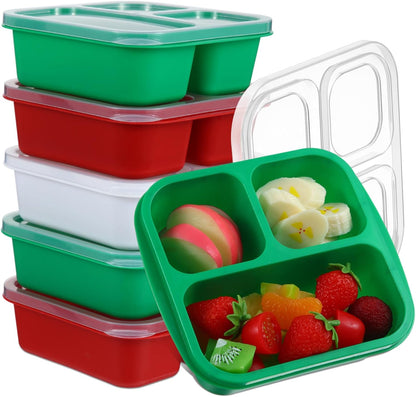 Honeydak 5 Pack Snack Containers 3 Compartment Bento Snack Boxes Divided Meal Prep Containers with Lids Reusable Adults Lunch Food Storage Box for School Work Travel(Elderberry)