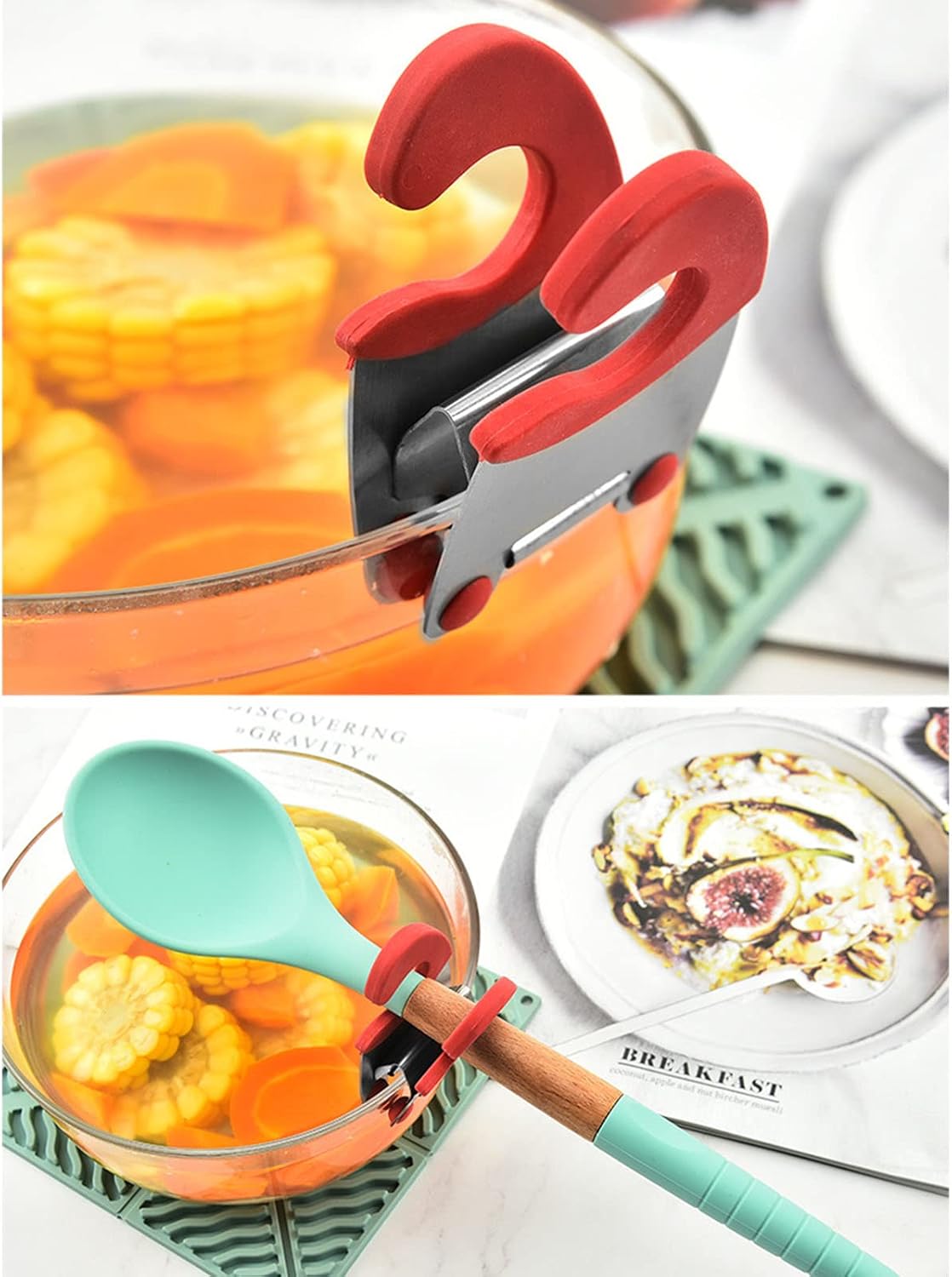 Stainless Steel Pot Clip Scoop Clamp Tong Holder Pot Pan Spoon Holder Spatula Storage Rack Utensils 2 Colors for Kitchen Spoon Clip